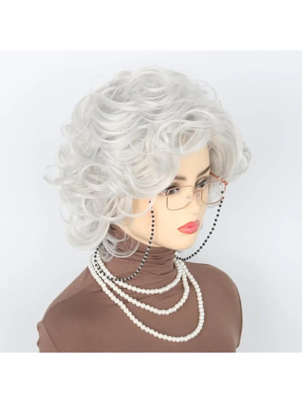 Women's Off White Short Cosplay Halloween Costume Wig With Necklace Earrings